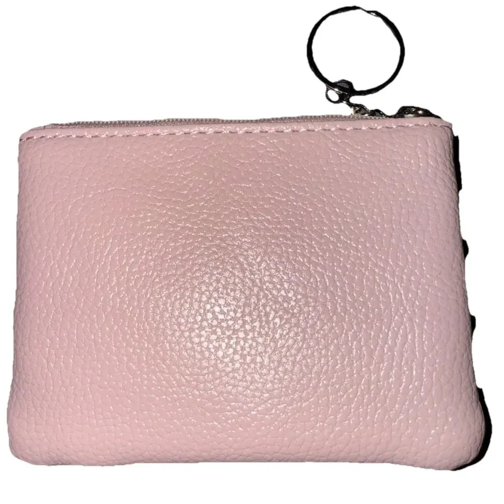 NWT Pink Faux Leather Coin Purse Card Holder with Key Ring Waterproof Zipper